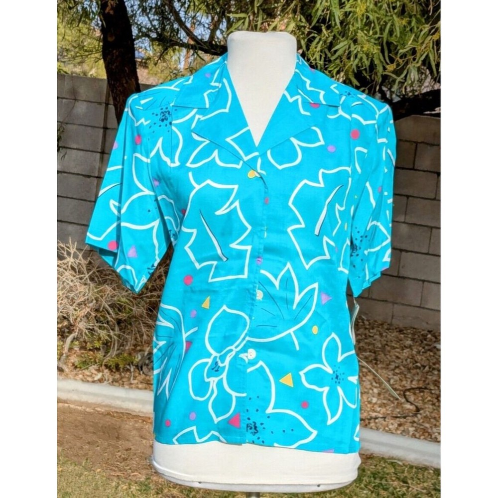 Chaus Women's 1980s Graphic S/S Women's Small Button-Down Jacket Shirt Top EUC
